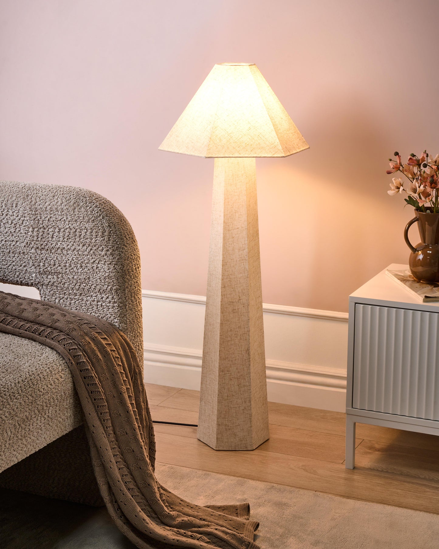  Floor Lamp DEMBI Faux Linen Light Beige