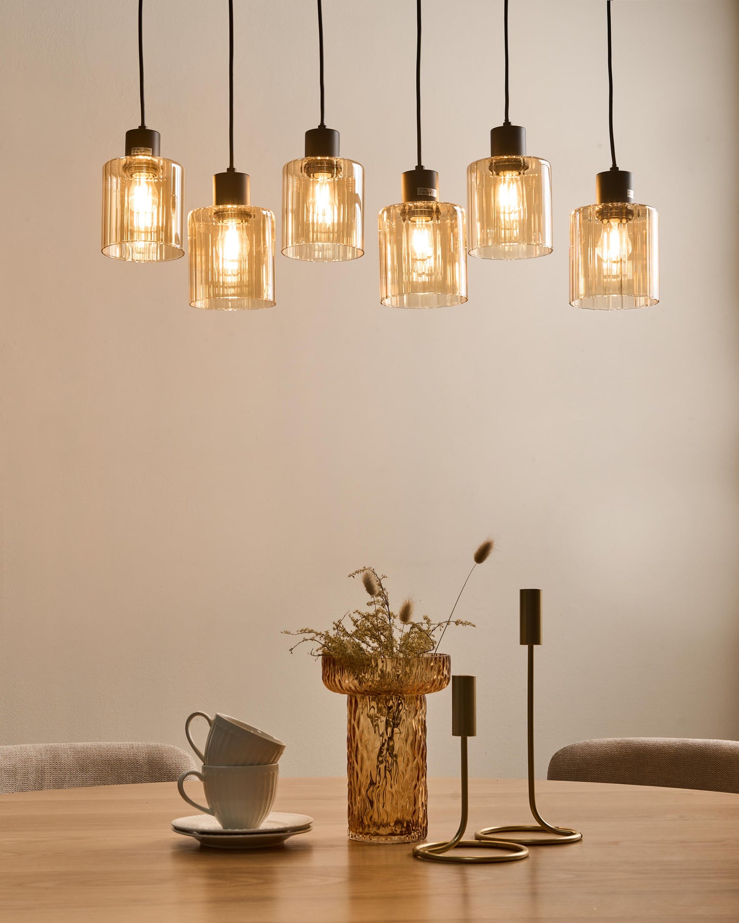  6 Light Pendant Lamp KITARE Glass Beige