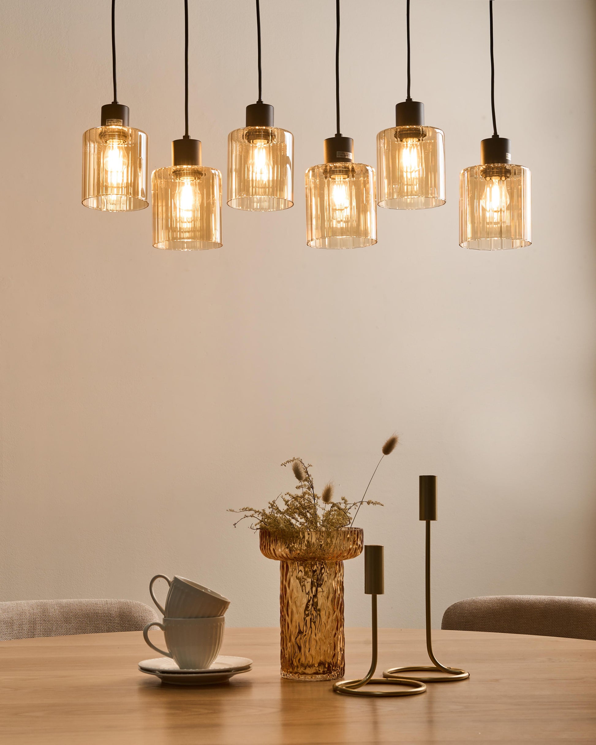  6 Light Pendant Lamp KITARE Glass Beige