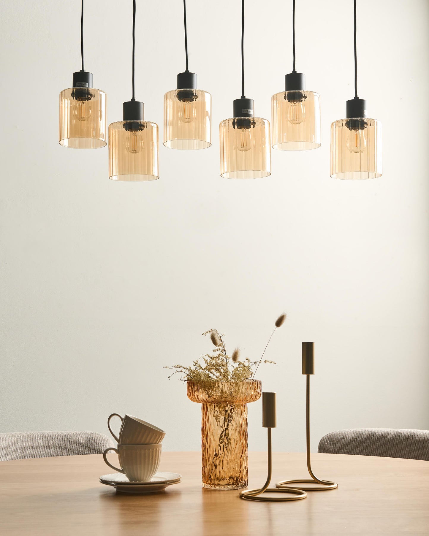  6 Light Pendant Lamp KITARE Glass Beige