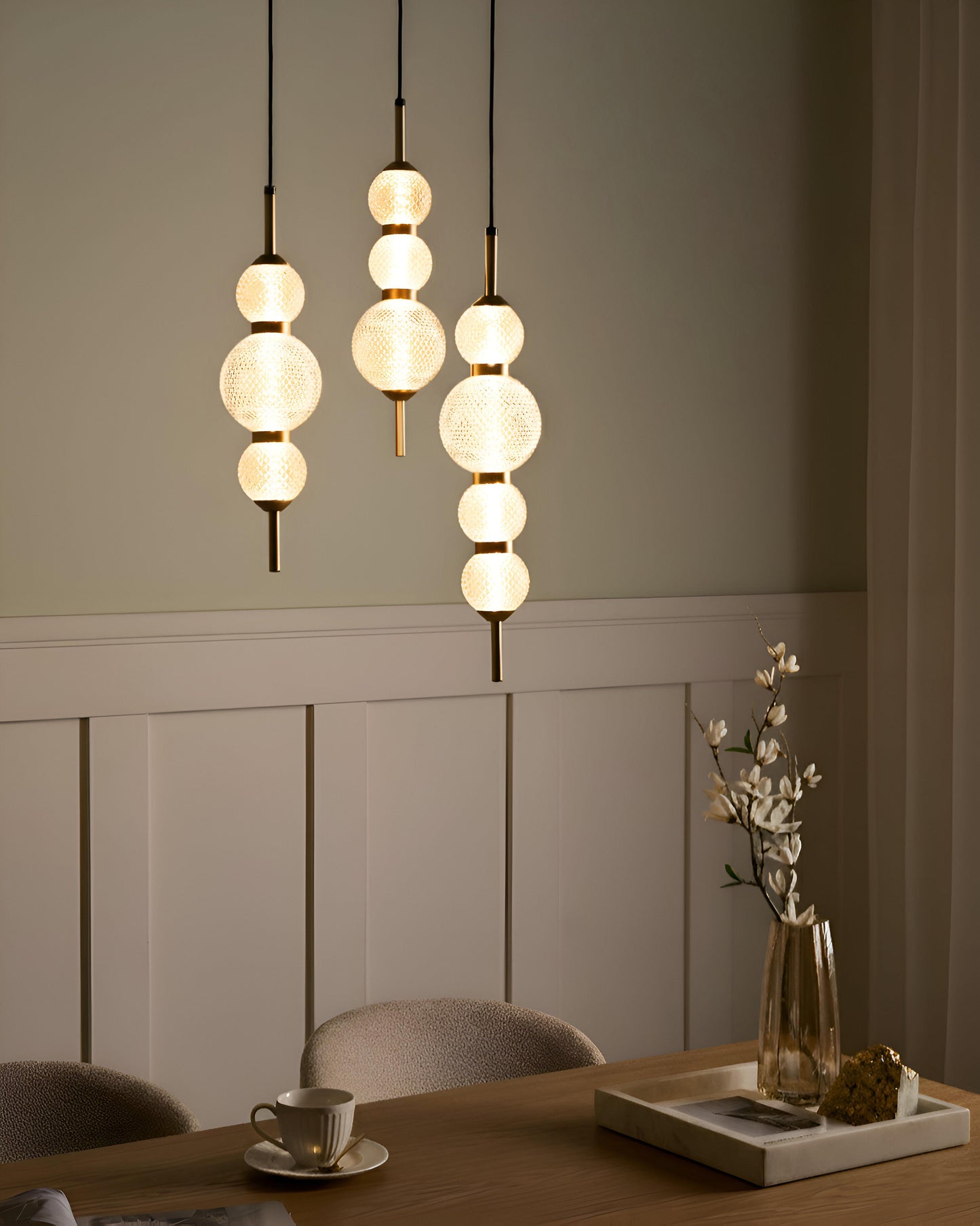  3 Light Pendant Lamp ARAS LED Glass Gold