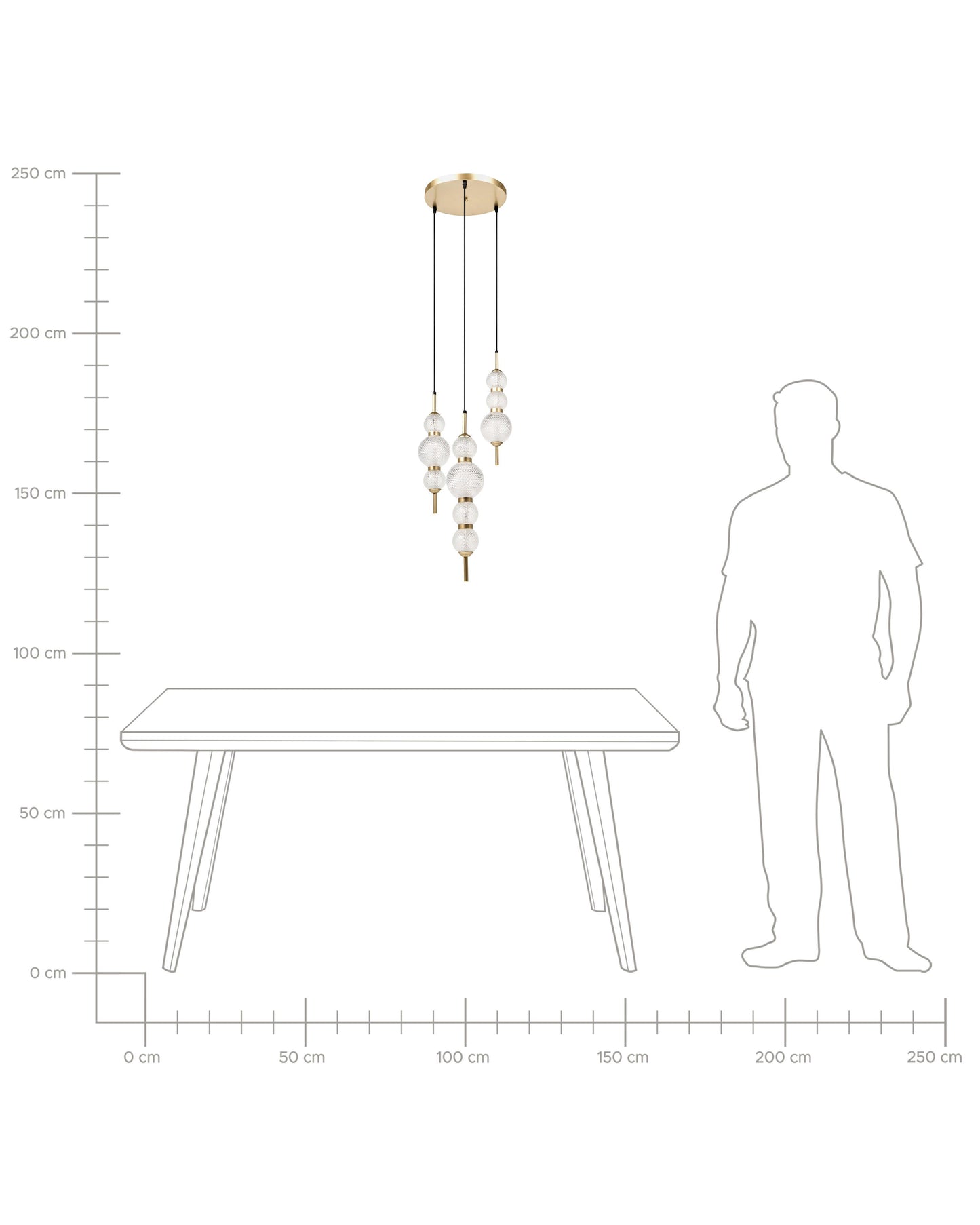  3 Light Pendant Lamp ARAS LED Glass Gold
