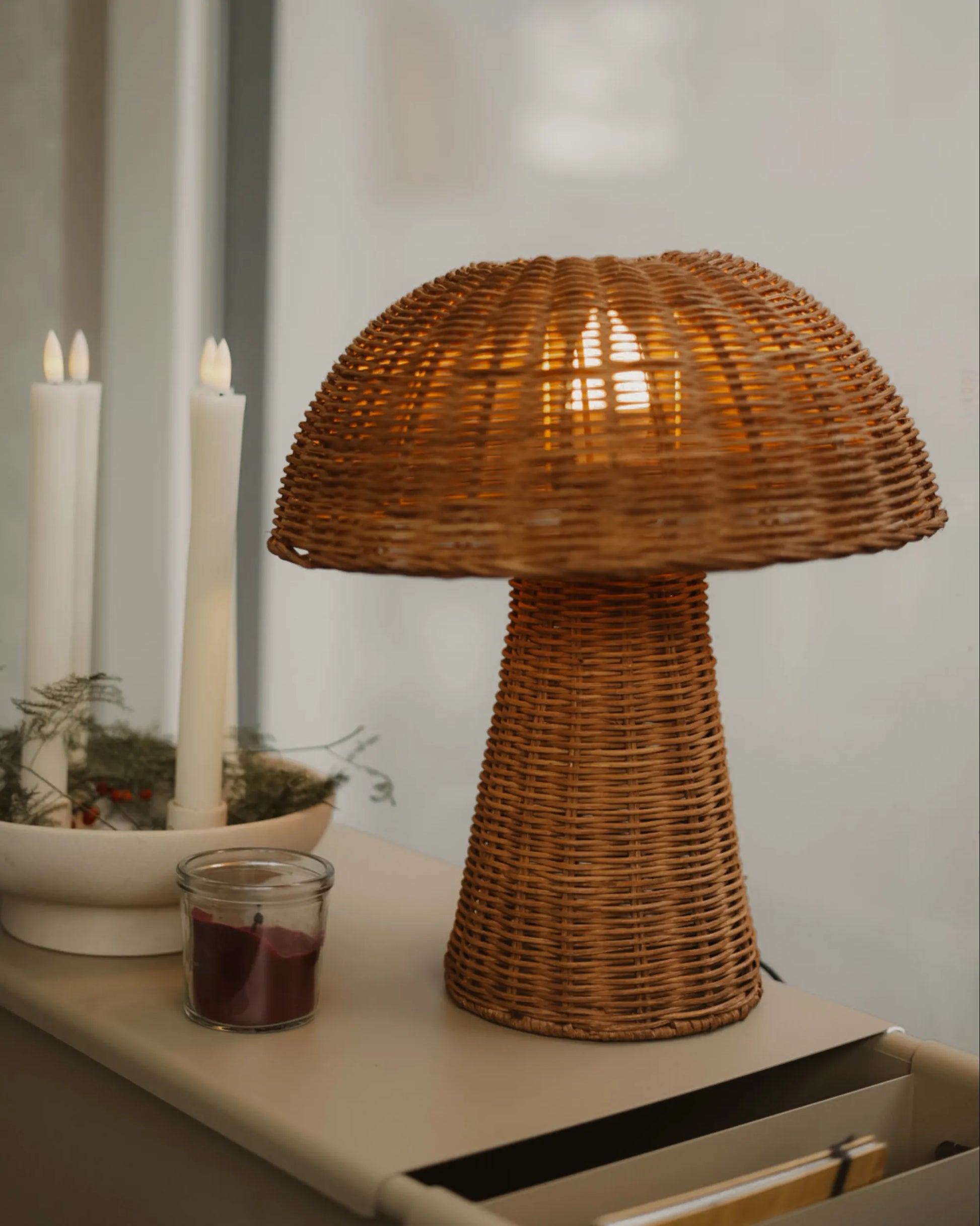  Table Lamp Mushroom ALERO Rattan Natural