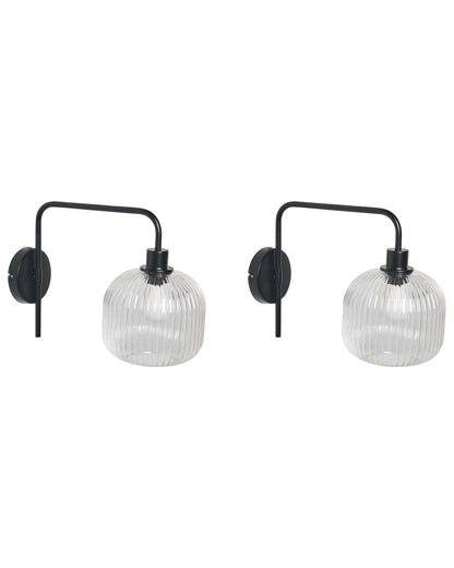  Set Of 2 Wall Lamps COMAPALA Metal Black