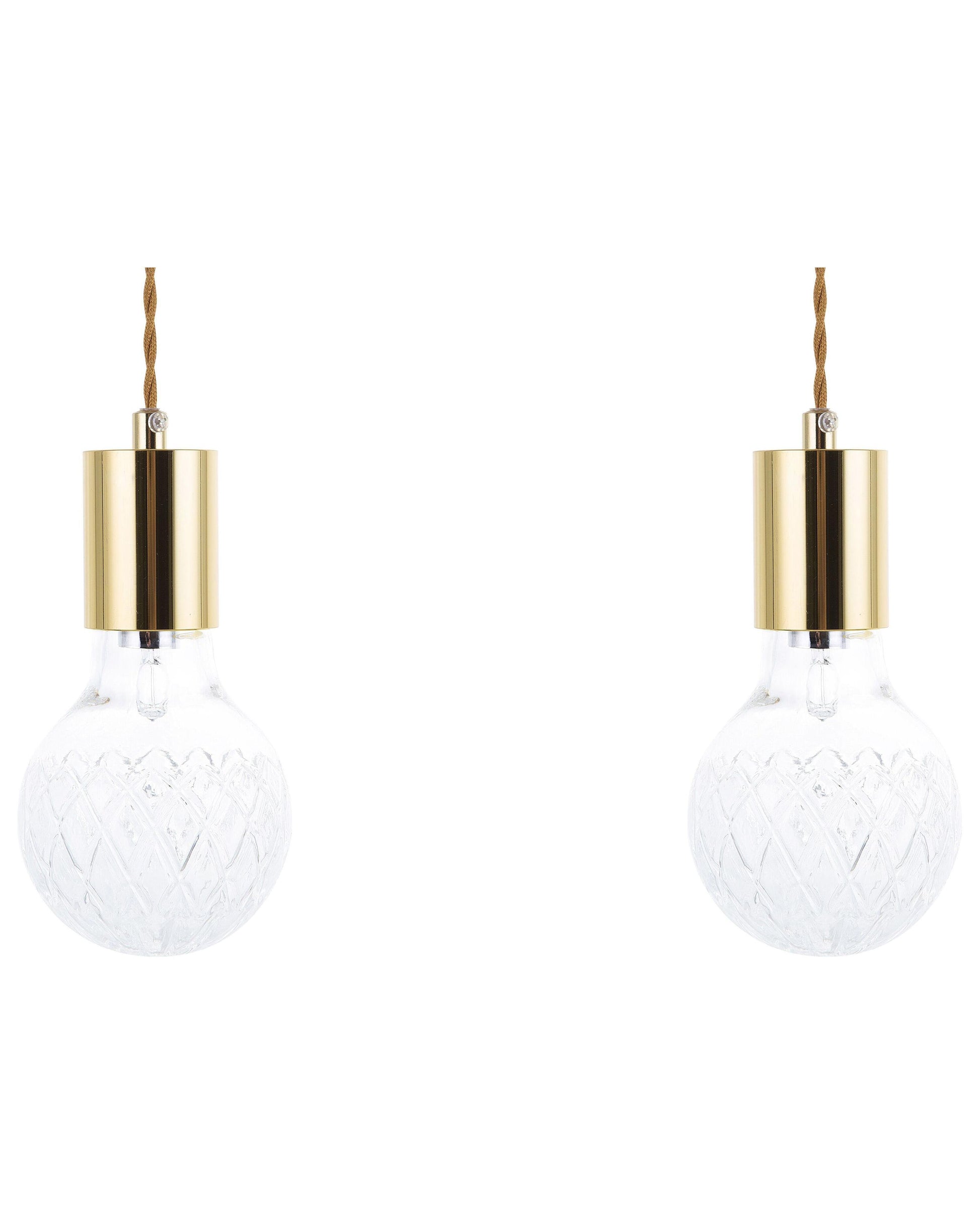  Set Of 2 Pendant Lamps ANZA Glass Gold