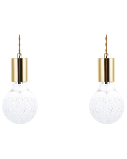  Set Of 2 Pendant Lamps ANZA Glass Gold