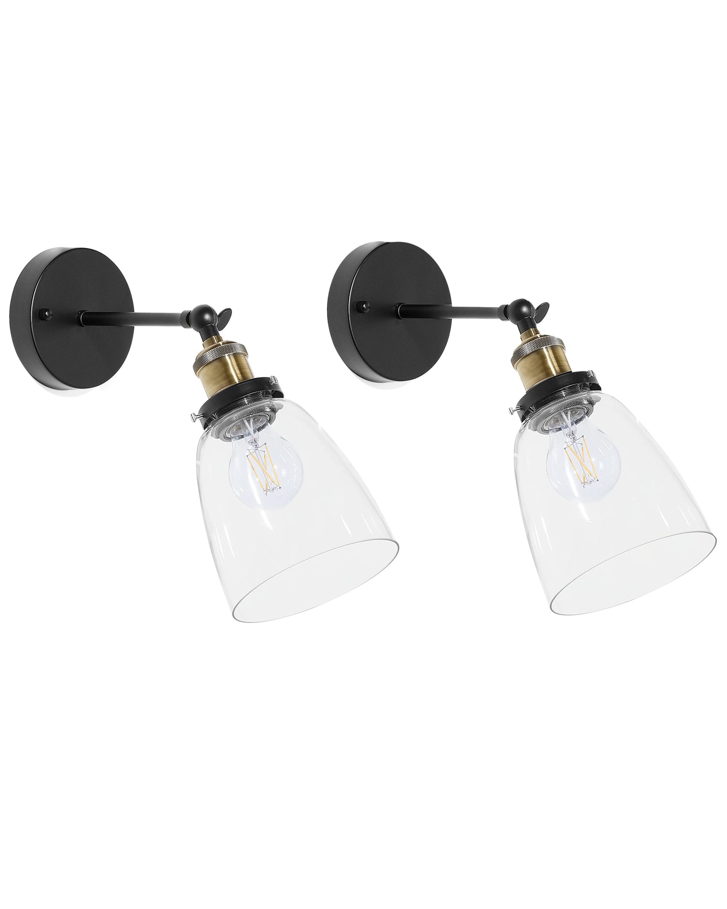  Set Of 2 Wall Lamps LOVAT Adjustable Metal Transparent Black