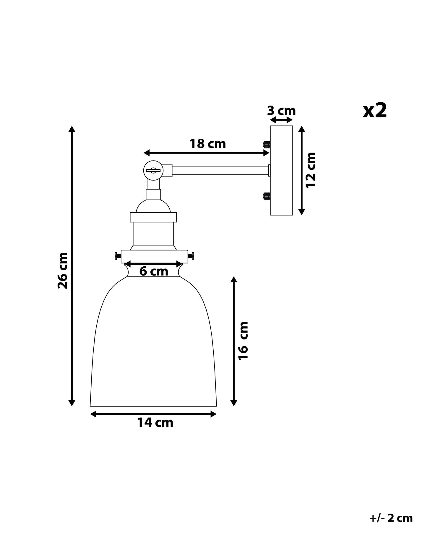  Set Of 2 Wall Lamps LOVAT Adjustable Metal Transparent Black