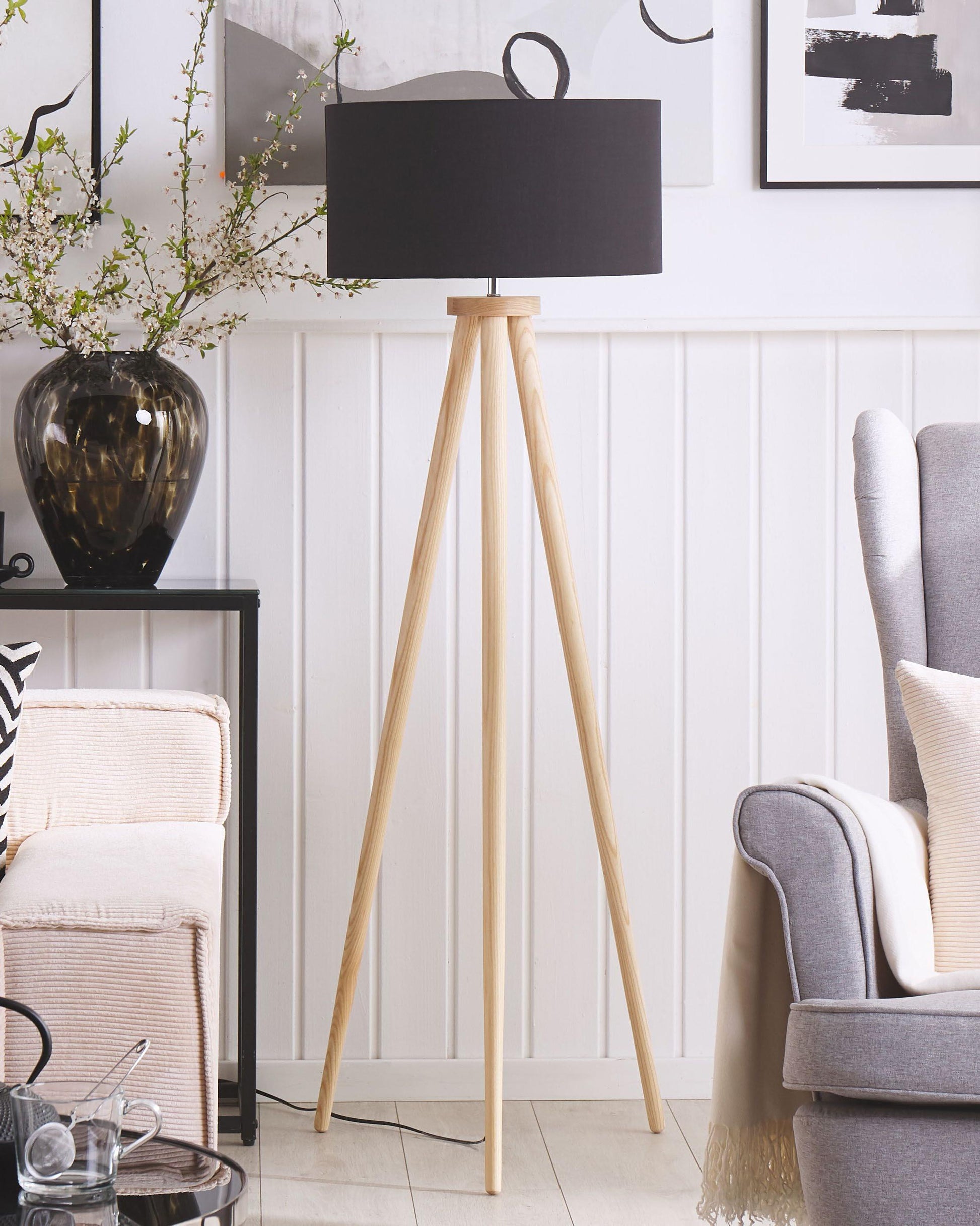  Floor Lamp NITRA Oak Wood Black