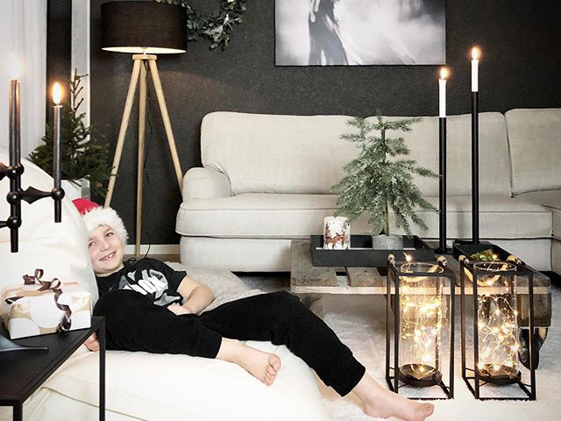  Floor Lamp NITRA Oak Wood Black