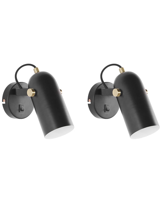  Set Of 2 Spotlight Lamps TYRIA Adjustable Metal Black
