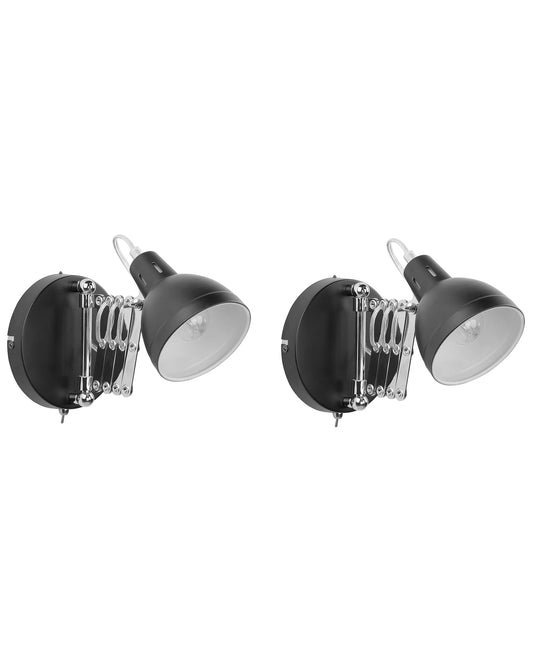  Set Of 2 Wall Lamps HARRINGTON Adjustable Metal Black