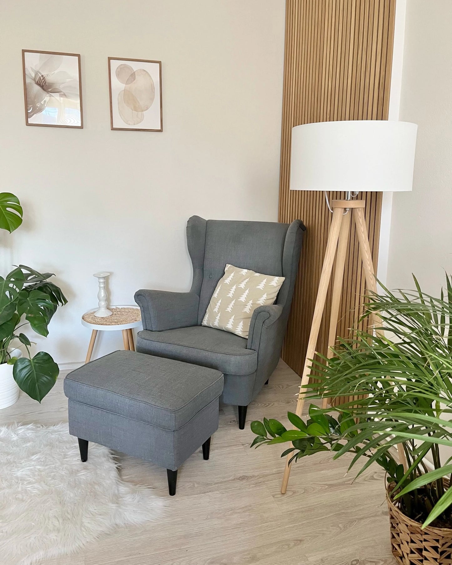  Floor Lamp NITRA Oak Wood White