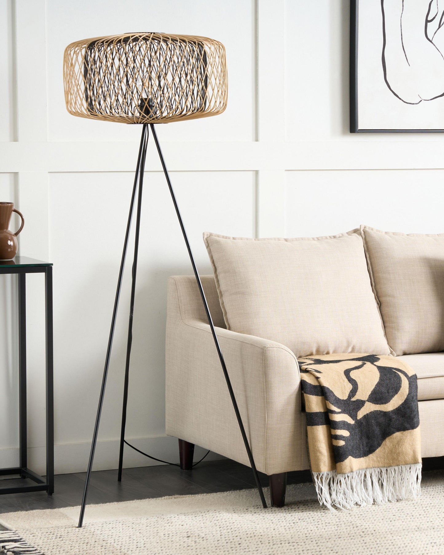  Floor Lamp JAVARI Bamboo Wood Brown/ Black