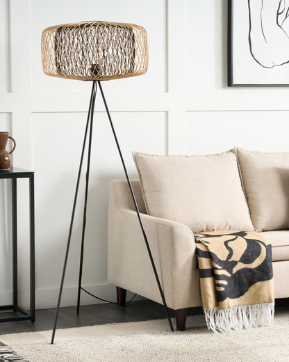  Floor Lamp JAVARI Bamboo Wood Brown/ Black