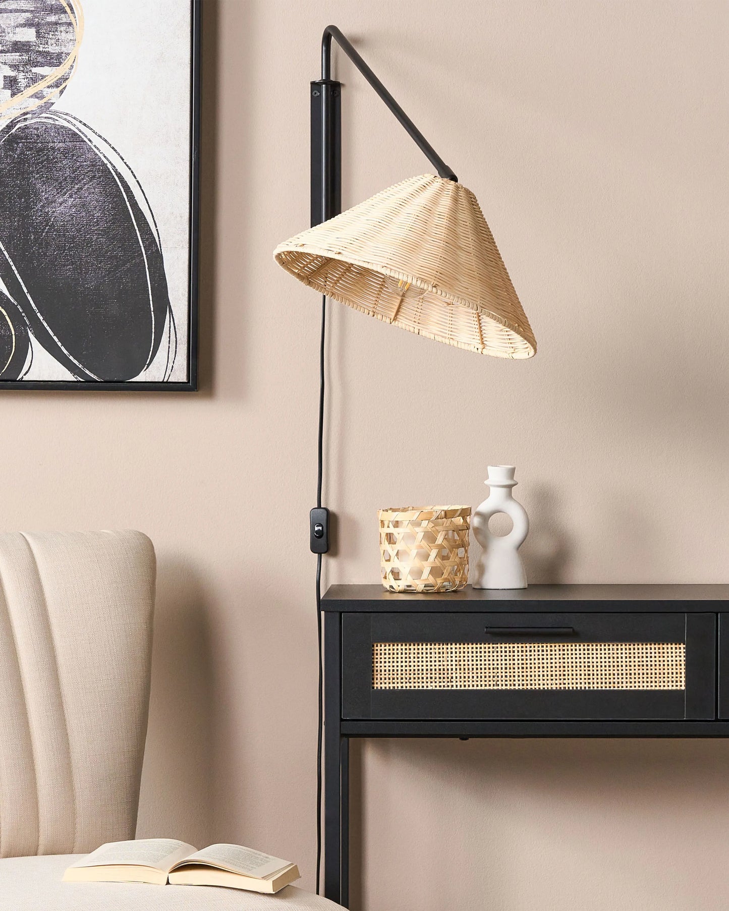  Wall Lamp PALENA Adjustable Rattan Natural