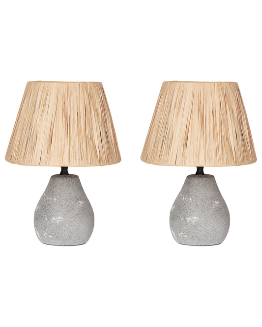  Set Of 2 Table Lamps ARWADITO Ceramic Grey