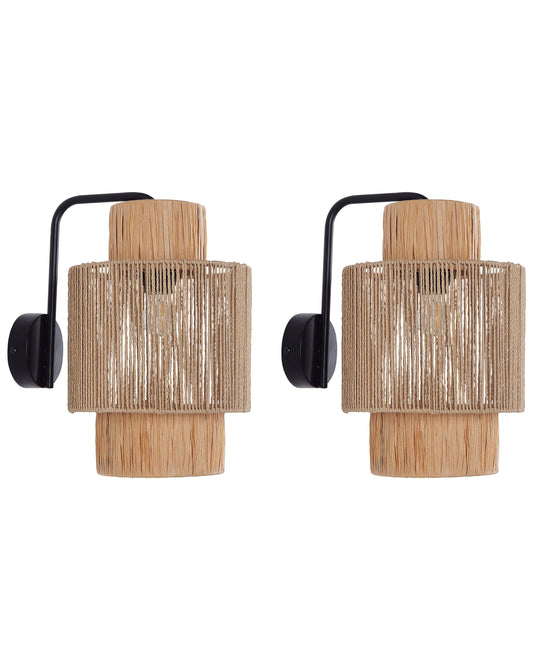  Set Of 2 Wall Lamps JAMMA Paper Rope Natural