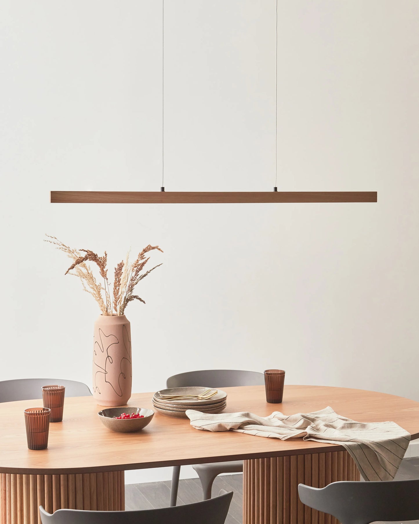  LED Pendant Lamp STEWARTS With Dimmer Oak Wood Light Brown