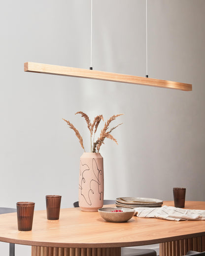 LED Pendant Lamp STEWARTS With Dimmer Oak Wood Light Brown
